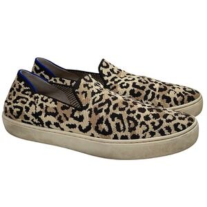 Rothy's The Sneaker Women 8.5 Tan Leopard Print Slip On Knit Shoes Washable